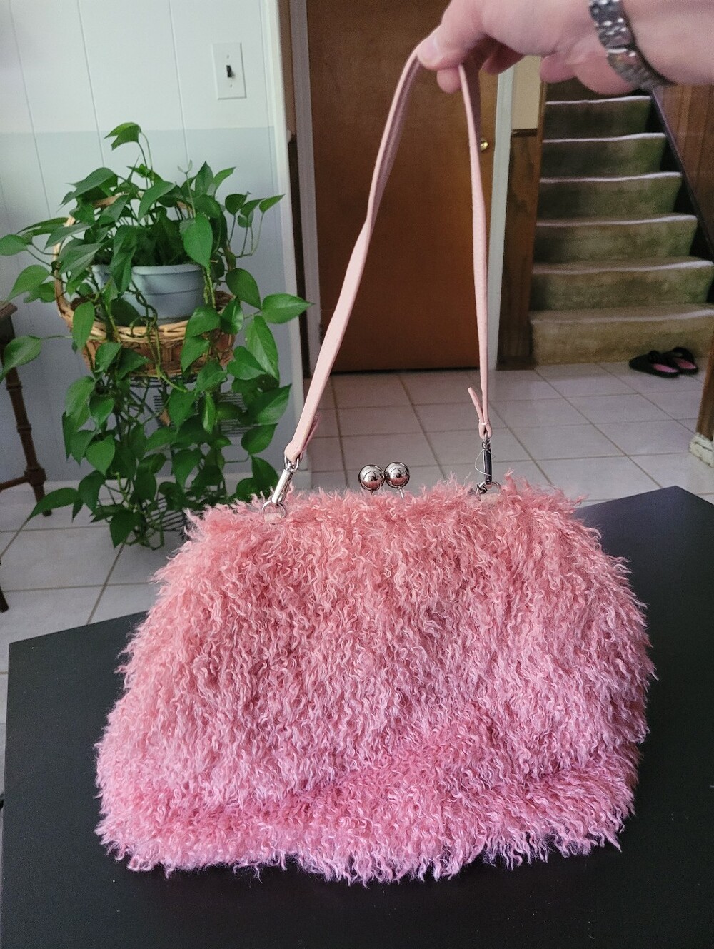 Ed Hardy Pink Faux Fur Shoulder Bag - Floral Chic